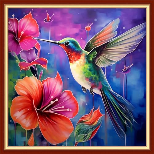 Image of Redxing Stamped Cross Stitch Kits Full Range of Embroidery Starter Kits- Needlepoint Counted Cross Stitch Kits for Beginner Adults 11CT Printed Embroidery Kit-Hummingbirds Gather Honey 18x18 inch