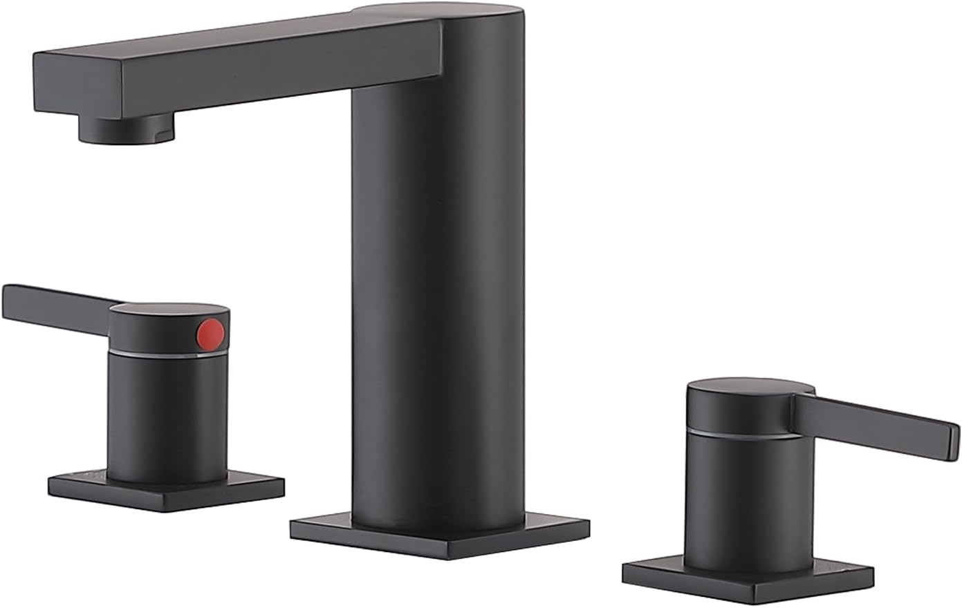 Black Bathroom Faucet for Sink 3 Hole, VALISY Widespread Bathroom Faucet Black, 2-Handles 8 Inch Centerset Bathroom Sink Faucets with Water Hoses and Pop-up Drain Faucets for RV Bath Vanity Lavatory