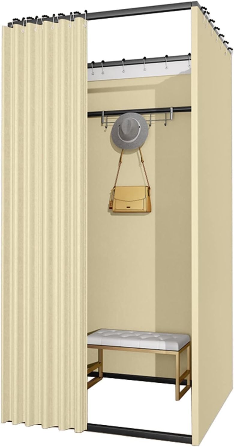 Cabine d'essayage carrée amovible beige 100x80x200 cm avec rideaux occultants