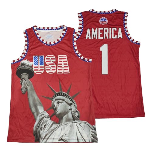 USA Men Tank Tops Red White Blue Stars and Stripes Statue of Liberty Basketball Jersey America Shirts Sports Uniform #1 S-2XL