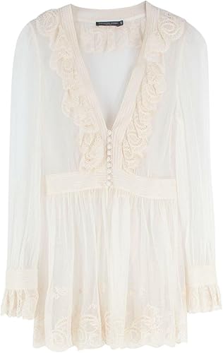 Alexander McQueen Blusa Semitransparente Bordada en Crema Segunda Mano