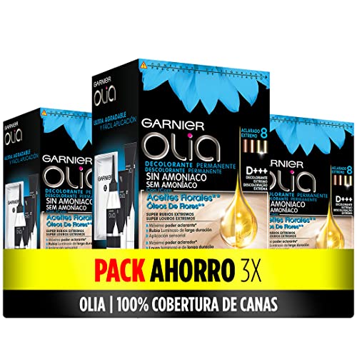 Garnier Olia Pack de 3 Decolorante permanente sin amoniaco con aceites florales de origen natural, Decolorante extremo, 1 Unidad (Paquete de 3)