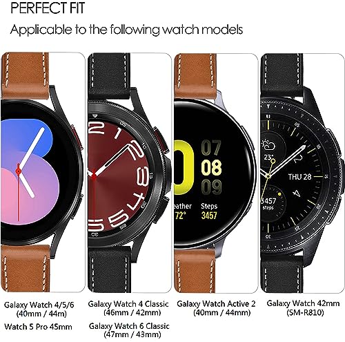 Image of Olytop Galaxy Watch 5 Pro Bands 45mm, Galaxy Watch 6 /4 Classic Band 47mm 46mm 43mm 42mm, Samsung Galaxy Watch 6 /5 /4 /Acitve 2 Bands 44mm 40mm, 20mm Leather Wristband Replacement Strap for Men Women