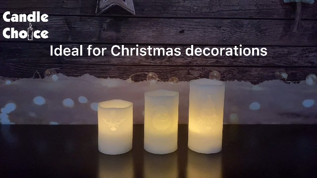 Image of CANDLE CHOICE Christmas Flameless Candles with Remote Timer Real Wax Flickering Battery Operated LED Pillars with Depressed Engraved Reindeer Santa Claus Xmas Tree Patterns for Party Decorations 3 PCS