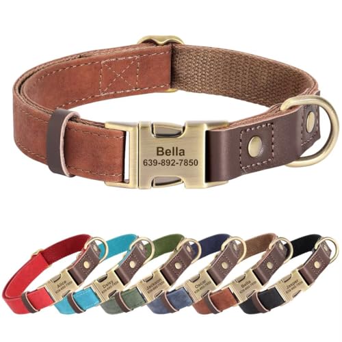 Image of Personalized PU Leather Dog Collars,Quick Release Buckle,Brown,XL