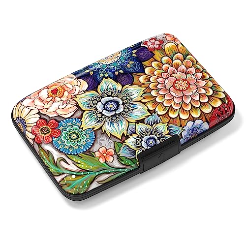 Image of Rimilak Aluminuml Credit Card Holder, Mini Credit Card Wallet RFID Blocking Slim Metal Hard Case for Women Men, Mandala Flower