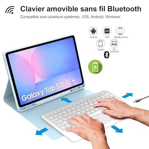 Coque Clavier Samsung Tab S10 FE+ Plus évite la perte du stylet