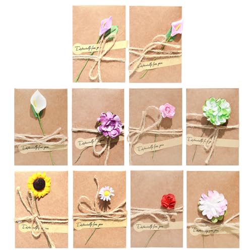 Juego De Tarjetas De Felicitación Con Sobres De 10 Piezas, Tarjeta De Felicitación Con Decoración Floral, Sobre De Papel Kraft Retro, Tarjeta De Felicitación De Regalo De Cumpleaños