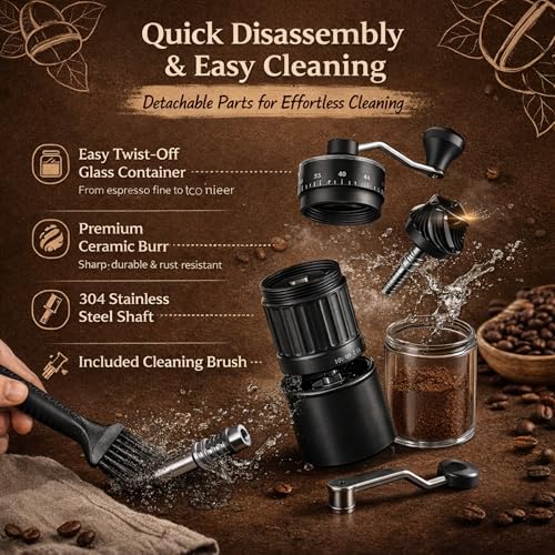 Image of Manual Coffee Grinder Hand Crank Adjustable Grind Settings Portable Clear Catch Cup Compact Durable for Home Travel Espresso French Press Brewing