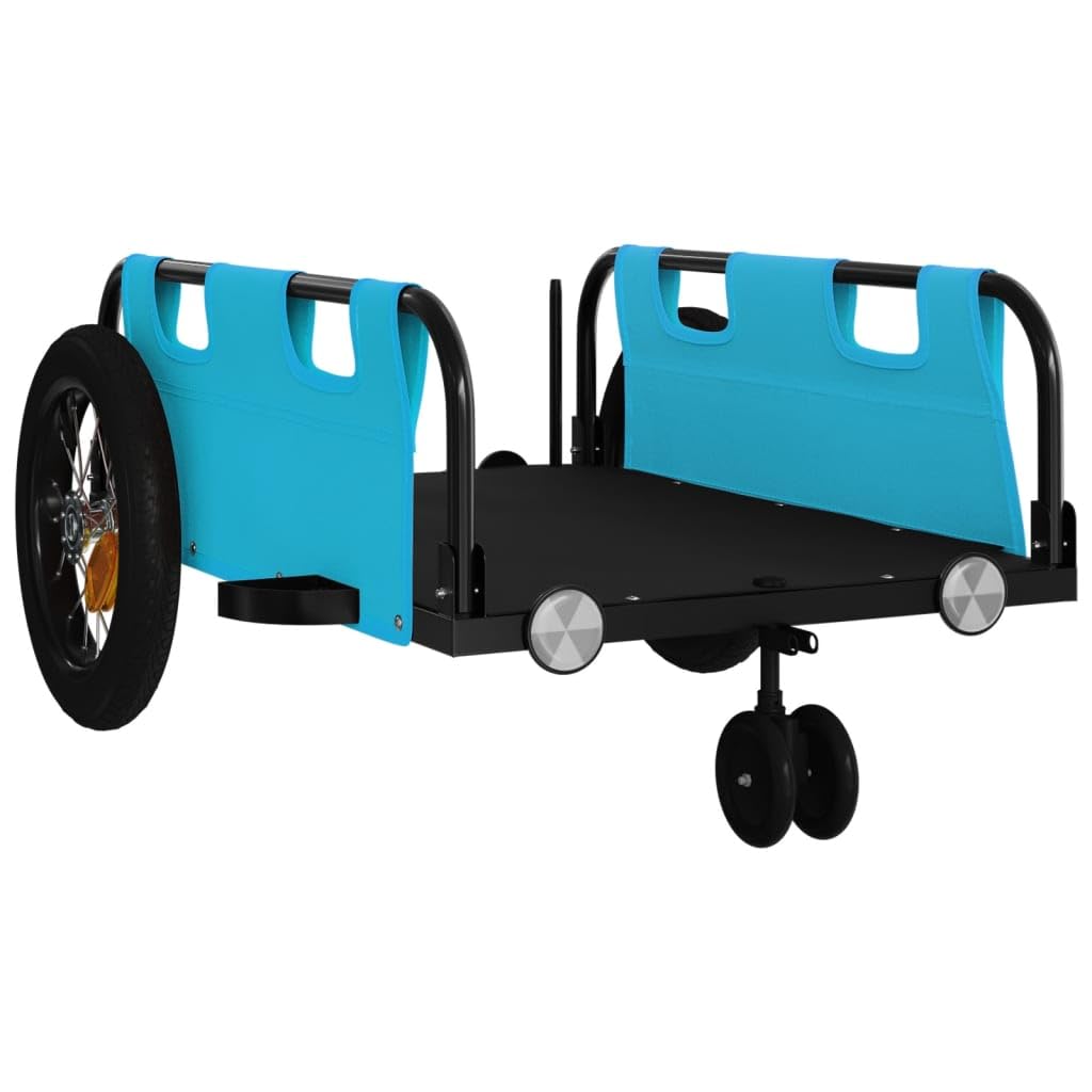 Remolque de bicicleta azul de tela Oxford y hierro con recubrimiento en polvo, 123 x 52,5 x 33 cm, para equipaje y cargas con reflectores, plegable y seguro para excursiones al aire libre y el