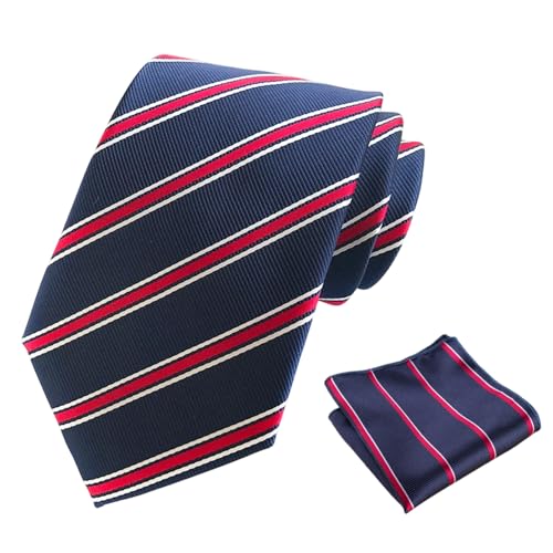 GXAHSOL Corbatas para Hombre, Clásicos Corbata Rayas, Corbatas y Bolsillo de Cuadrada Conjunto, Corbata de 8cm para Hombre, para traje de esmoquin para Boda, Negocios