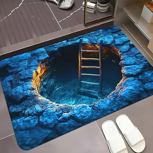 AIEIJJH Alfombra De Entrada con Ilusión Óptica Patrón Abismo Sin Fin Impresión HD Antideslizante Terciopelo De Cristal Base Puntillera 3D Ilusión Óptica Alfombra Puerta