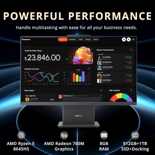 Image of Lenovo Ideacentre 27 inch FHD Touch All-in-One Desktop, AMD Ryzen 5 8645HS, 8GB DDR5, 1.5TB Storage (512GB SSD+1TB Docking Station), AMD Radeon 760M, 5MP Camera, Wi-Fi 6, Keyboard & Mouse, Win11 Pro, Gray