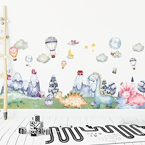 Image of Cute Snow Mountain Dinosaur Park Wall Stickers for Kids Room Bedroom Living Room Door Study Boho Nursery Wall Decoration for Baby Boy Girl Room Bedroom Nursery Playroom Decor-Self-Adhesive