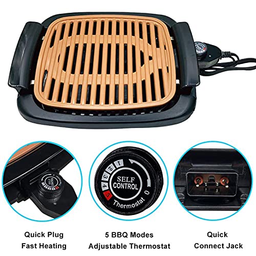 Electric Indoor Smokeless Grill,Adjustable Thermostat, Removable Washable Plates, Easy To Clean,Household Barbecue Barbecue Electric Grill Pan #TOP1