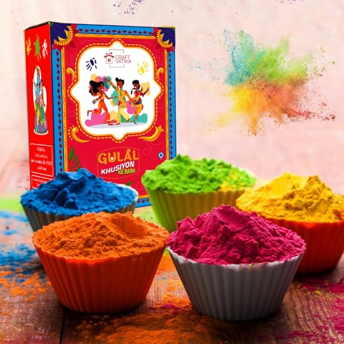 Image of Gopal Ji Thandai Powder Holi With Holi Colour Gulal Colour Gift Combo- Premium Holi Giftbox with Gopaljee Thandai with Badam, Pista, Elaichi 100g | Pack of 5 Holi Items - 375g Perfumed Holi Colours - Set of 5 Natural Shaded Orange, Yellow, Pink Green Red - Skin Friendly Colors Non-Toxic Color Holi Gift for Corporate Employee