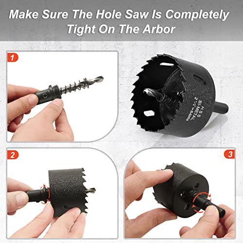 Image of 2-1 /2 Inch Hole Saw with 3 /8 inch Triangle Shank Quick Change Arbor, JTemgle Bi-Metal Hole Saw Heavy Duty Hole Cutting Tool for Cornhole Boards, Recessed Lights, Wood, Plastic, Drywall & Soft Metal