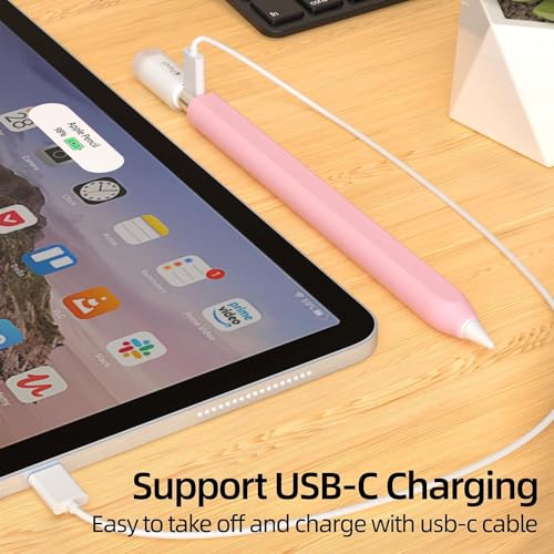 Image of Pencil Case for Apple Pencil (USB-C) 3rd Generation Silicone Protective Cover Sleeve, Supports Magnetic Attachment 3rd Gen (Pink)