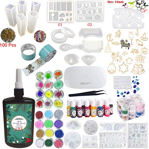 UV Epoxy Resin Crystal Clear Transparent Starter Kit 24 Molds 17 Bezels