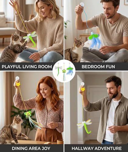 Image of 3PCS Interactive Cat Feather Toys, Indoor Hanging Retractable Cat Toy, Self Play Toys Make Fun Excecise