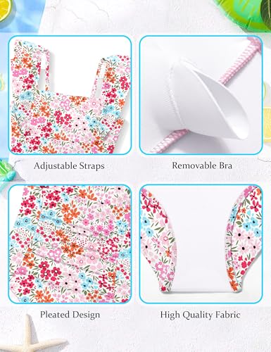 Image of NECIOUS Girls Swimsuit Ruffle Adjustable Straps One Piece Bathing Suit Solid Color Ruched Girls' Swimwear 9-16Y