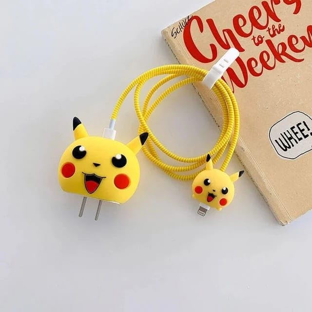 Image of Cartoon 3D Design Protective Case Compatible with Apple 18W - 20W USB-C Power Adapter Charger, Protective Cover for iPhone 18W & 20W Power Adapter Charger with Wire Saver. (Pika)