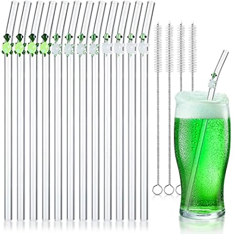 12 Pcs Reusable Glass Straws 7.9 in x 8 mm Resistant Bend Glass Straw with 4 Cleaning Brush for Smoothies Cocktail Bar Milkshake Juice Tea Drinking (Turtle) Cover