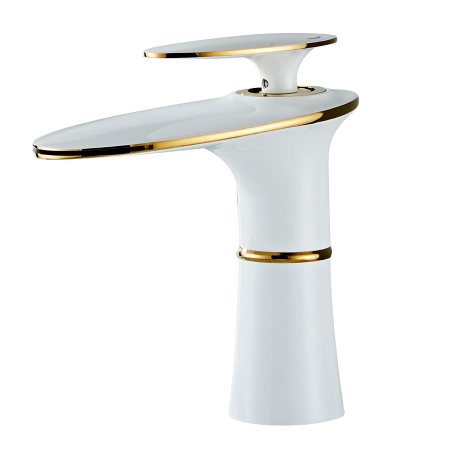 COSZWQDP Bathroom Sink Faucets Waterfall Basin Single Hole Cold and Hot Water Brass for Sink-White(Cromo)