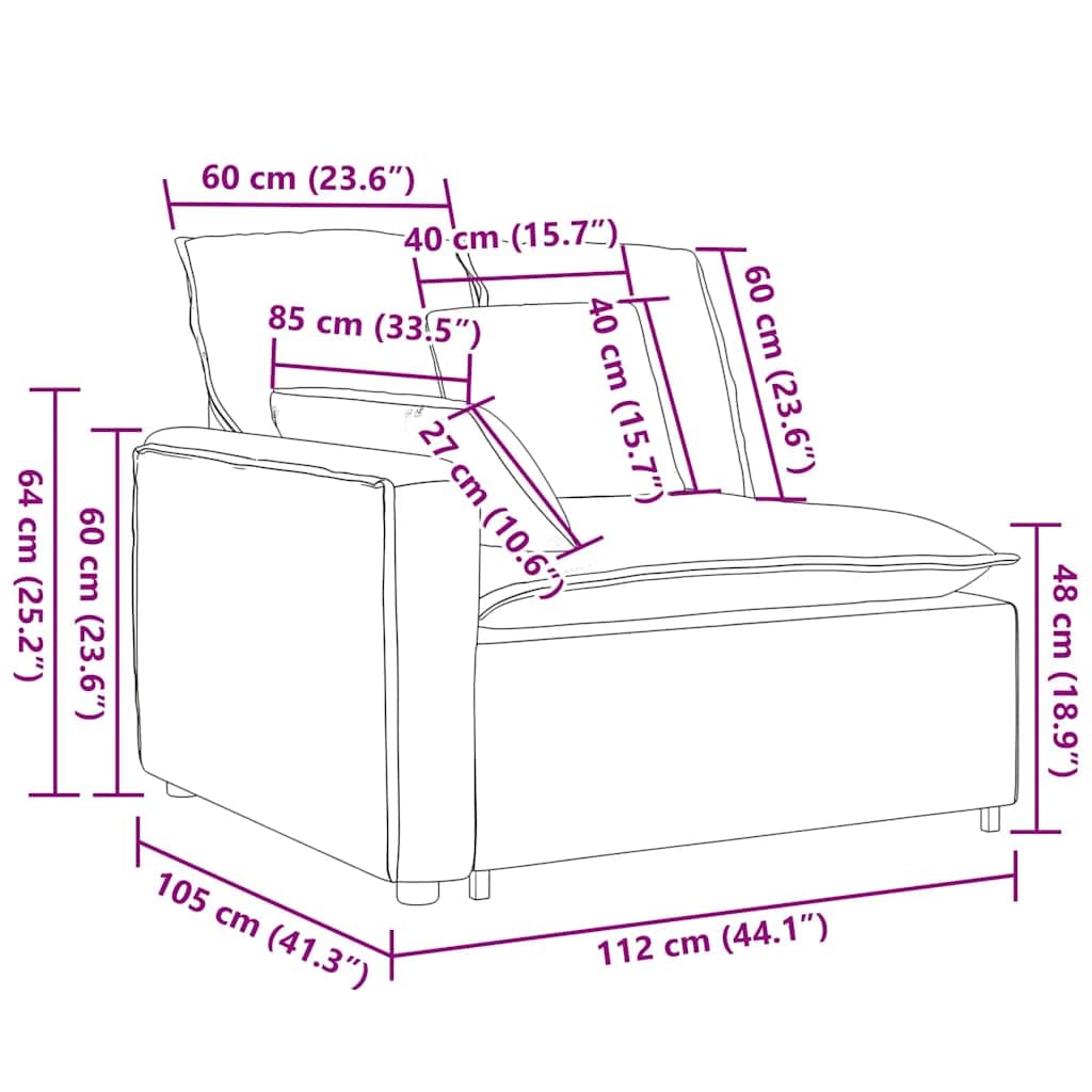 Sofá modular con reposabrazos y cojín, color negro, 100 cm de ancho del asiento, estructura de metal, para salón, salón y salón, combinable de forma flexible
