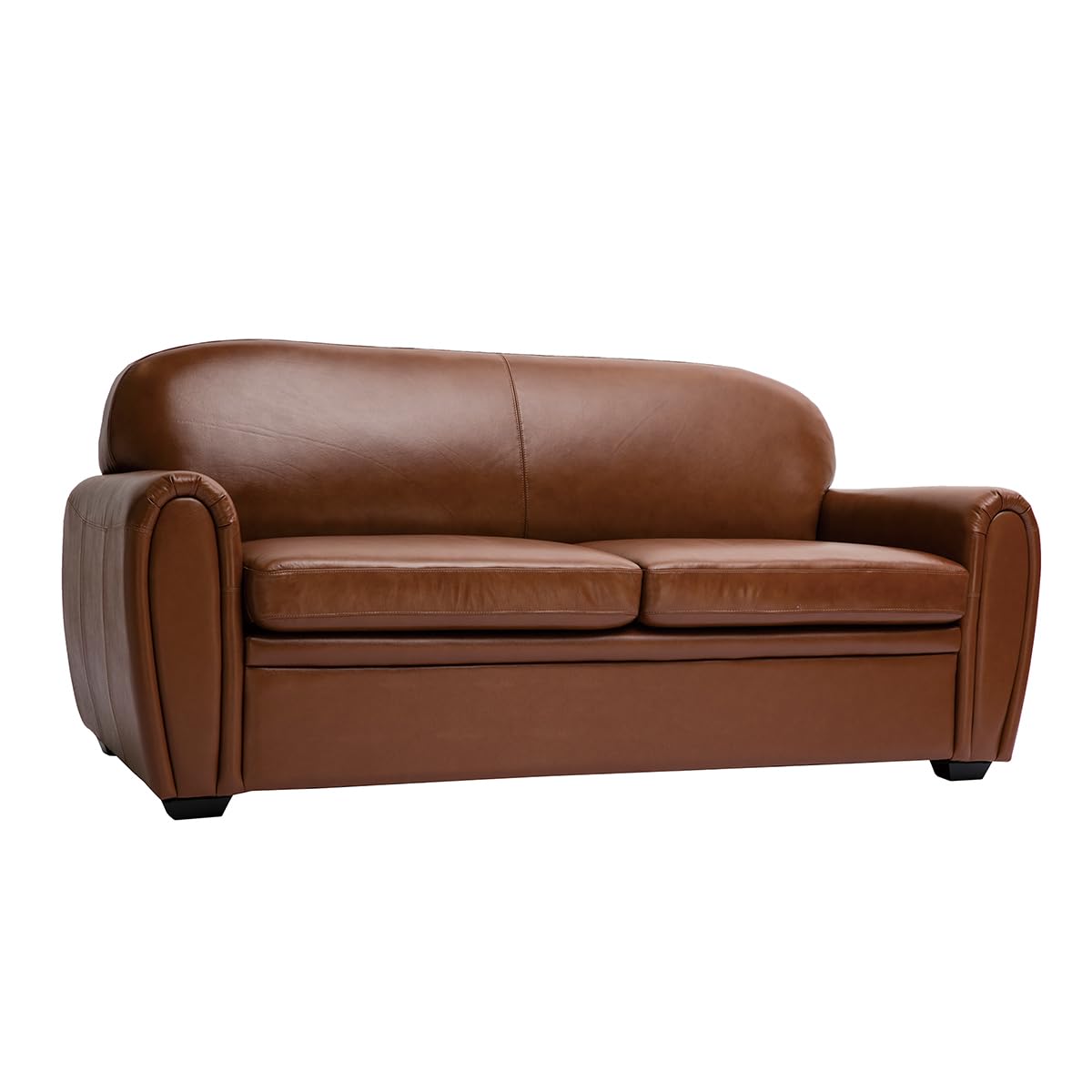Miliboo Canapé Convertible Vintage 3 Places Cuir Marron et Bois Noir avec Matelas 9 cm Club
