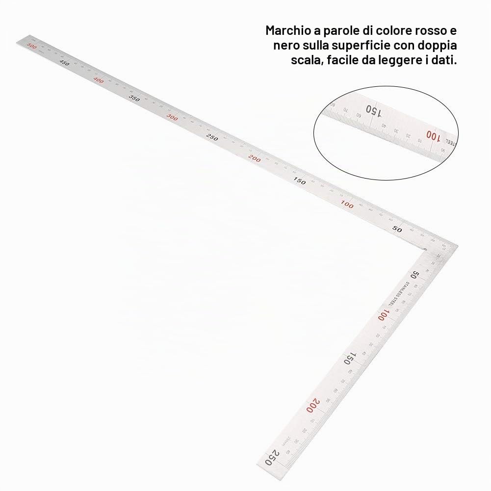 Squadra Metallo, Righello ad Angolo Retto in Acciaio Inox Righello Metallo Righello Falegname Squadretta Carpentieri 90°Righello Quadrato Strumento per Falegname Ingegnere