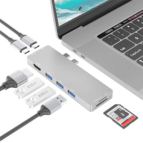 USB C-Hub, 7-in-1-USB C-Hub-Adapter für MacBook Pro 2019/2018/2017, MacBook Air 2019/2018, 4K USB C auf HDMI, Thunderbolt 3-Port, 87W PD, 3 USB