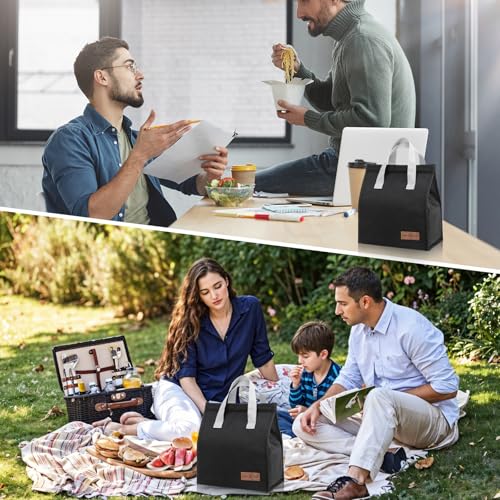 Nodaaiie 12 Pack Insulated Lunch Bags Bulk, Reusable Leakproof Lunch Tote with Aluminum Foil for Women Men, Large Lunch Box for Office, Work, Travel, Beach, Picnic, Black - Thumbnail 6