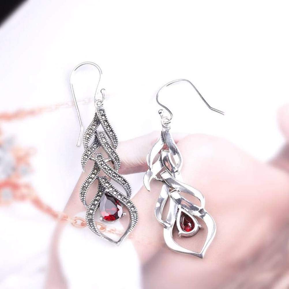Pendientes de Oreja Aretes para Mujer S925 Pendientes de Plata Esterlina Joyería de Plata Tailandesa Hecha a Mano Femenina Gota de Agua Granada Roja Pendientesgranate, Plata 925