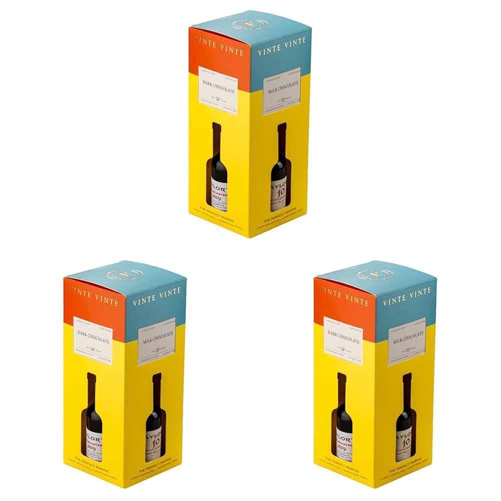 Wine and Vinte Vinte Chocolate tasting gift pack, 4 x Port Wine and 4 x Chocolate (Pack of 3)