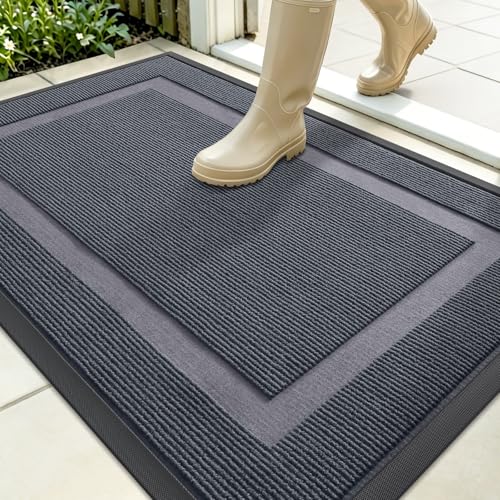 Image of OLANLY Front Door Mat Indoor Outdoor Entrance, Waterproof All-Season, All-Weather Doormat, Sturdy Natural Rubber, Fade Resistant, Low Profile, Easy Clean Patio Porch Entryway Mat, 35x23, Light Grey