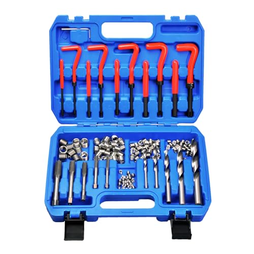 Zoomtools Kit de reparación de rosca helicoil, 131 piezas, métrico M5 M6 M8 M10 M12 con herramienta de reparación de inserción de rosca de taladro HSS
