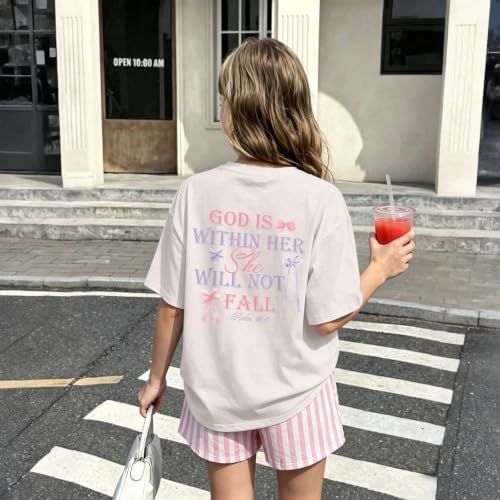 Image of Girls Christian Tees God is Within Her Jesus Shirt for Kids Faith Cute Graphic Bow Tshirt Inspirational Religious Top