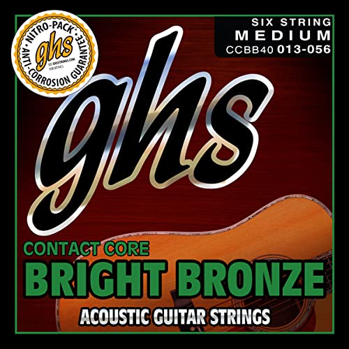 Ghs Strings - Contact Core Bright Bronze Acoustic Guitar Strings - Model: Ccbb40 - Medium Gauge - .013-.056 #TOP23