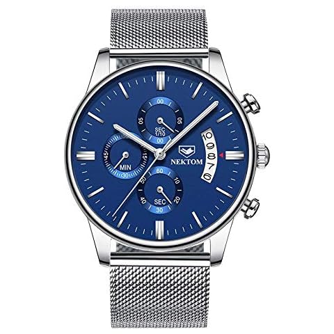 Wrist Watches,Steel Belt Business Waterproof Watch Fashion Quartz Watch Large Dial Men's Watch, Mesh Belt Steel Blue Surface Cover
