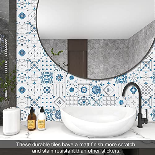 Benice Floral Backsplash Tile Kitchen Peel And Stick Panels,Self Adhesive Moroccan Mosaic Flower Wall Tile Stickers Back Splashes For Kitchen 11.8"X11.8"Blue-10Tiles #TOP2
