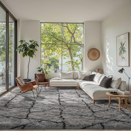 Triangle 6x9 ft Fuzzy Rug for Living Room,Black Bedroom Area Rugs Non-Slip,Carpet for Nursery Kids PlayRoom Indoor Modern Plush Carpets