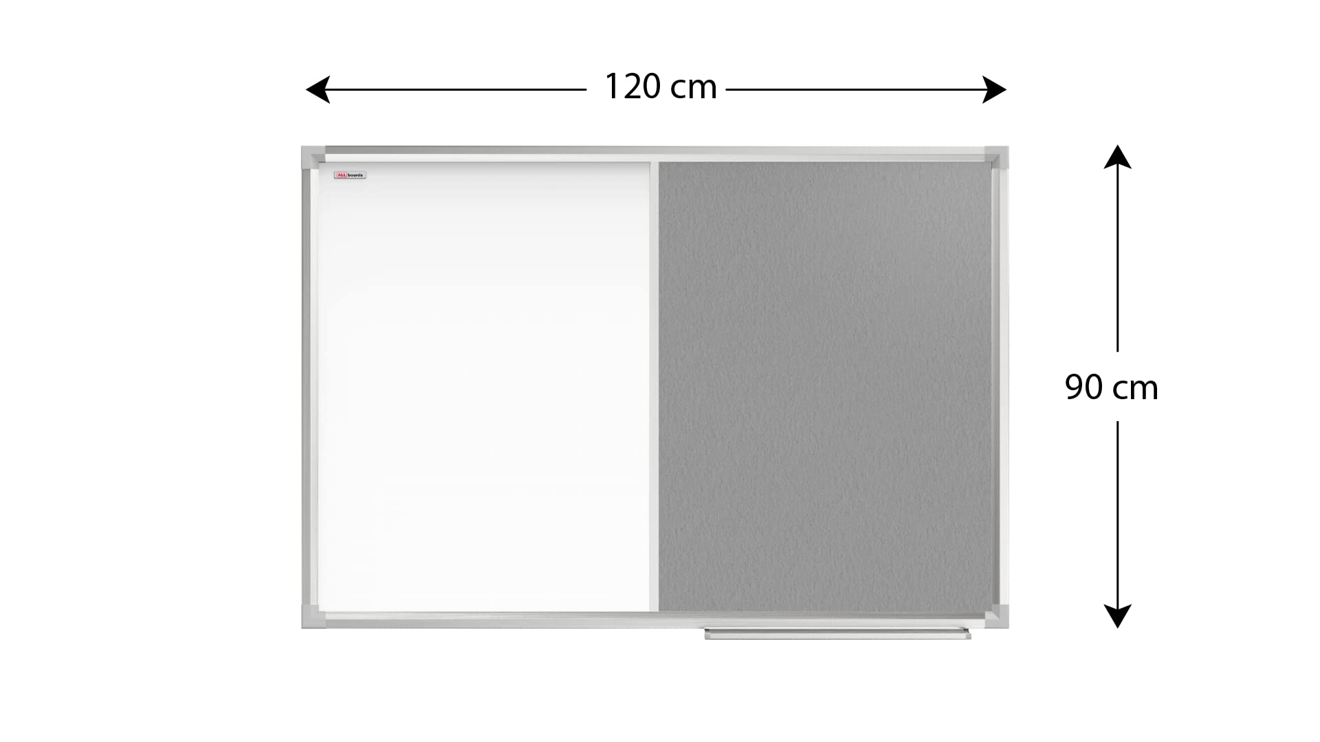 ALLboards Kombitafel 2 in 1 Magnettafel & Grau Filz-Pinnwand mit Aluminiumrahmen 120x90cm, Textiltafel Whiteboard