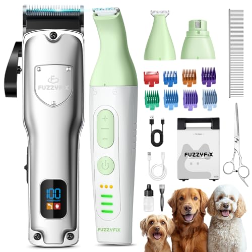 FuzzyFix Kit de Premium 4 en 1 Máquina Cortar Pelo perro, Impermeable Máquina de Cortapelos para Perros y Patas