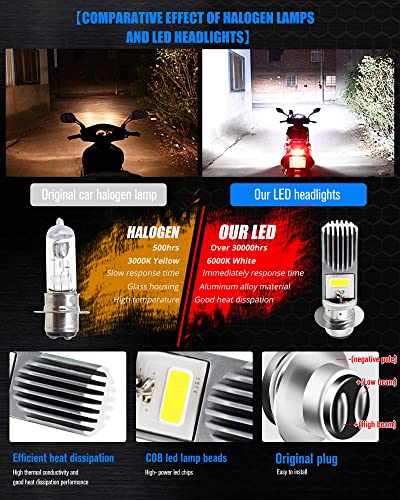 YEORO 2Pcs H6M LED Bulb,AC/DC 9-85V P15D Motorcycle Headlight Bulb Hi/Lo Beam 2xCOB+3528 SMD Chips LED Lamps for ATV. (2COB+3528)