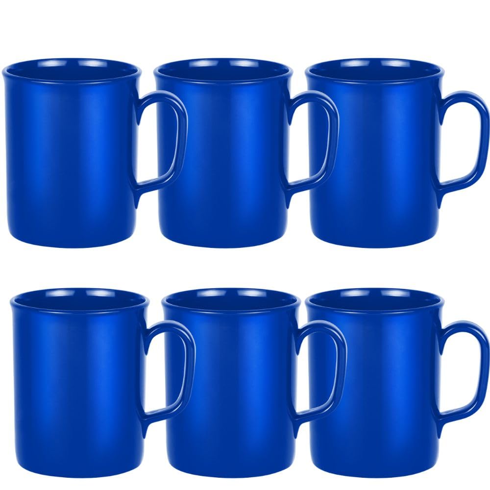 Blue Plastic Mugs 275ml UK Made Ceramic Looking Pack of 6, Lightweight Durable Coffee Cups with Handles, Dishwasher Microwave Safe, Camping, Picnic, Ideal for Children