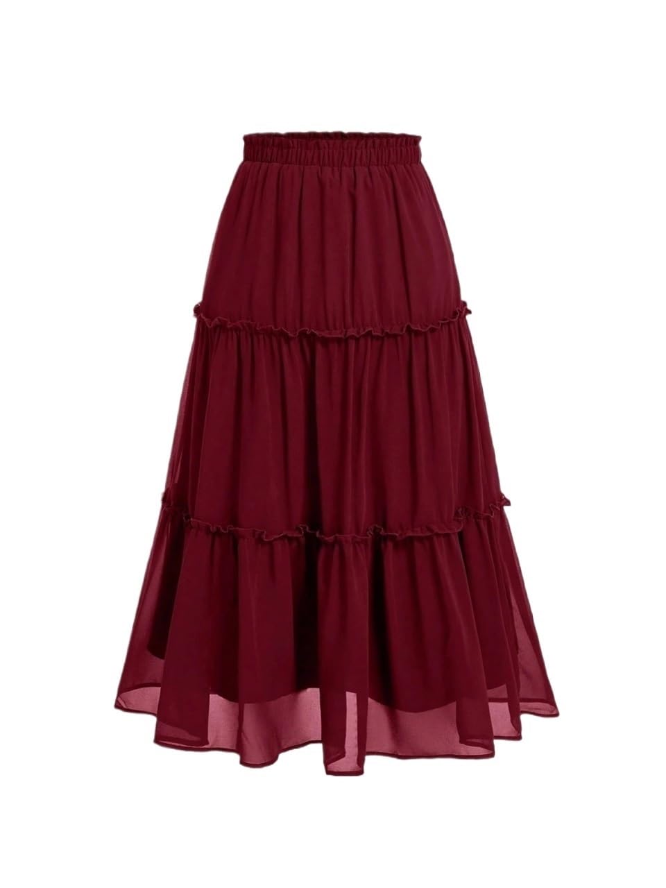 Womens Flowy Trendy Skirt Casual Ruffle Hem Long Skirt