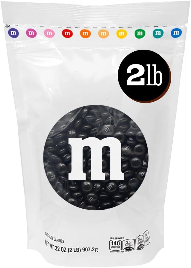 M&M'S Black Milk Chocolate Candy, 2lbs, Resealable Pack for Parties, Halloween, Birthdays, Desserts | Real Milk Chocolate, Halloween Parties, Graduation, New Year's Eve, Wedding Receptions, Dessert Tables, DIY Favors, Kosher