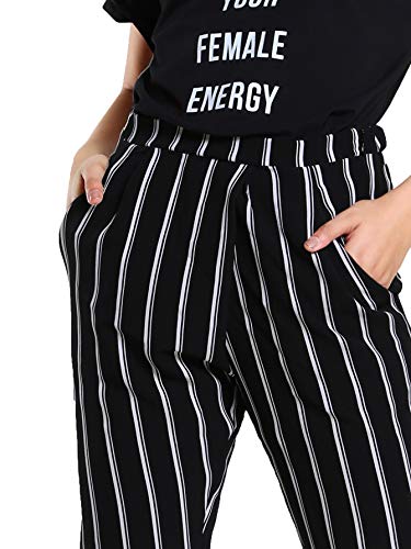 SweatyRocks Women's Striped Elastic High Waist Slim Fit Loose Casual Long Pants4