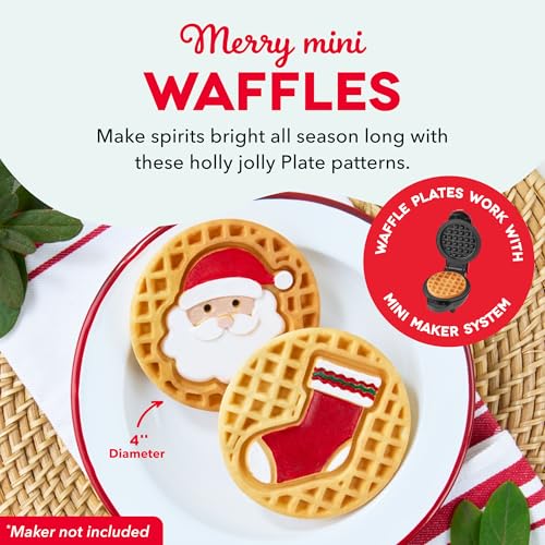 Image of Dash MultiMaker Mini System Removable Plate Set - Ceramic, Nonstick Replacement Plates for Christmas Waffle Breakfast - Waffle Maker Not Included - 4-Inch - Two-Pack - Santa & Stocking